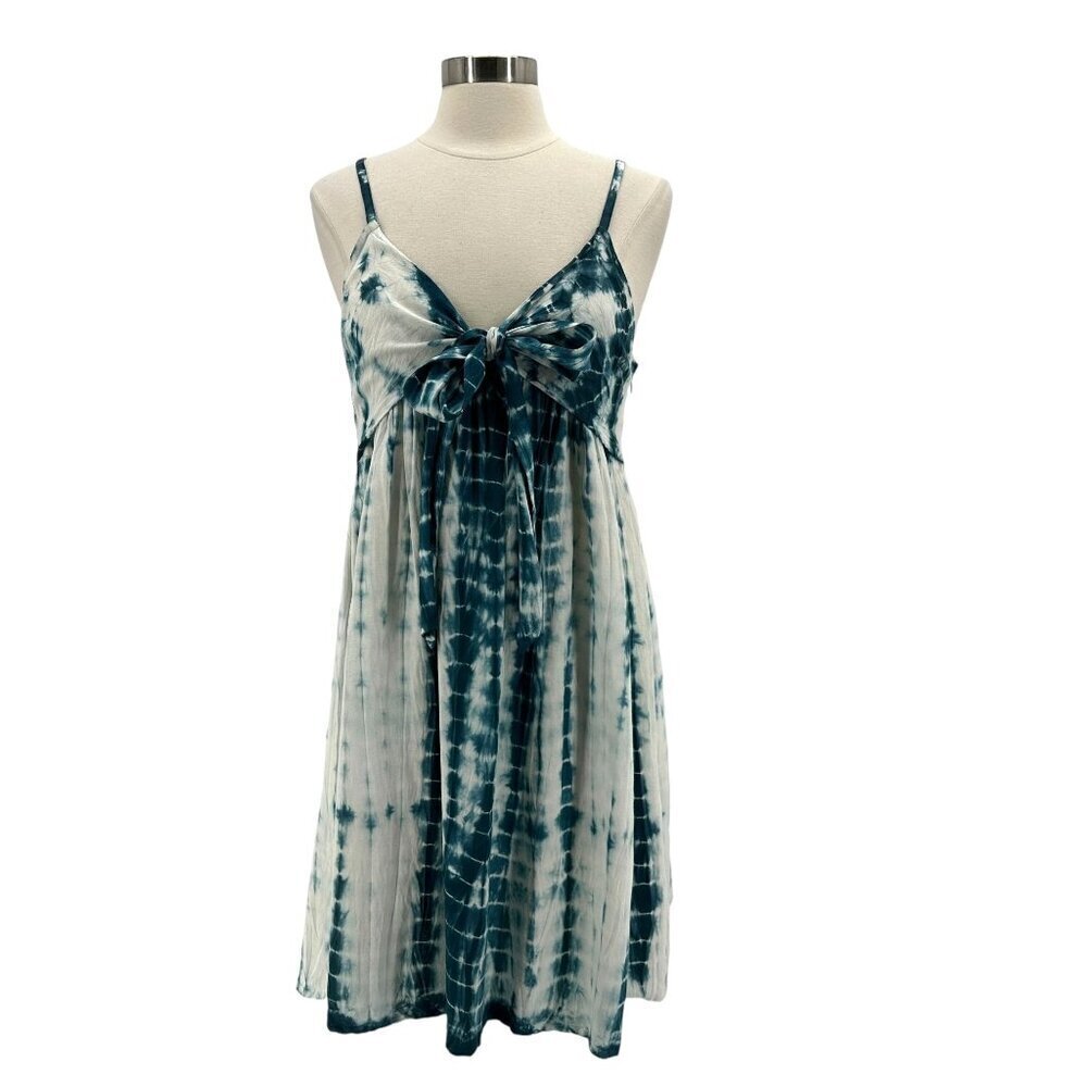 NWT Attic Salt Brittney Knot Tie Dye Teal Blue V-Neck Dress Womens Medium